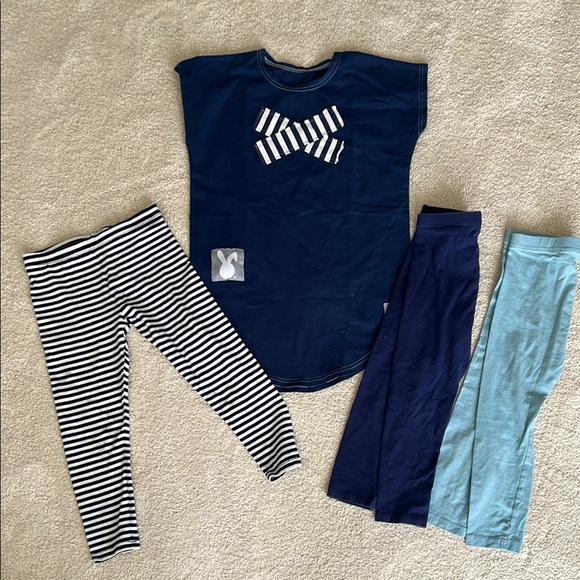 Little Sailor Bundle - Navy Tunic with Striped + Solid Leggings Trio - Picture 1 of 1